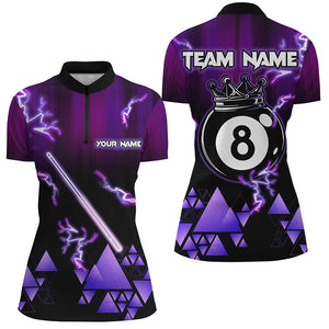 Purple Neon Light Pool Cue 8 Ball Crown Billiard Shirt For Women Custom Team League Billiard Jerseys TDM3290