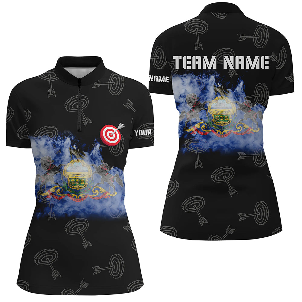 Customized Archery Pennsylvania Flag Women Quarter-Zip Shirts, Patriotic Team Archery Jersey TDM0973