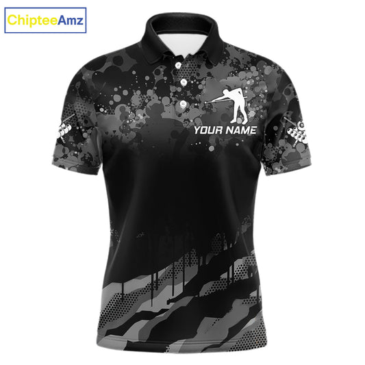 Personalized Grunge Camo Billiard Shirts For Men, Funny 8 Ball Pool Team Jersey Polo & 1/4 Zip TDM6155