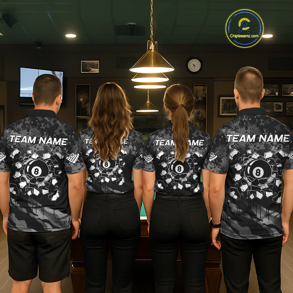 Personalized Grunge Camo Billiard Shirts For Women, Funny 8 Ball Pool Team Jersey Polo & 1/4 Zip TDM6155