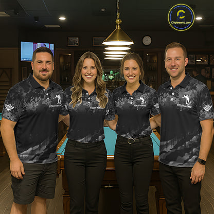 Personalized Grunge Camo Billiard Shirts For Women, Funny 8 Ball Pool Team Jersey Polo & 1/4 Zip TDM6155