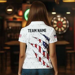 Personalized American Flag Darts Pattern Polo & Quarter-Zip Shirts For Women, Patriotic Darts Jerseys TDM1675