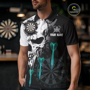 Personalized Grunge Skull Arrow Darts Shirt For Men, Darts Jersey Team Polo & 1/4 Zip |Turquoise TDM4248