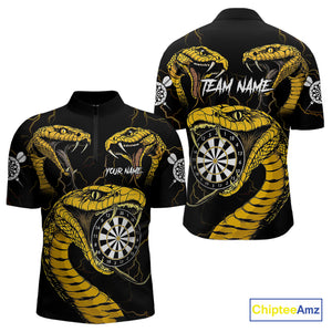 Personalized Black Yellow Cobra Snake Darts Shirt For Men, Darts Team Jerseys Polo & 1/4 Zip TDM4249