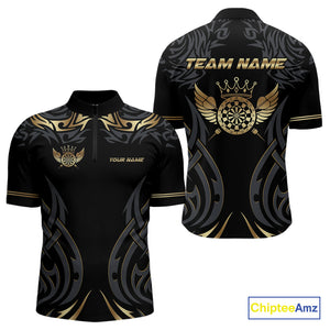 Black And Gold Dartboard Crown Wings Custom Darts Shirt For Men, Darts Team Jerseys Polo & 1/4 Zip TDM4420
