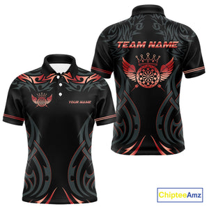 Black And Red Dartboard Crown Wings Custom Darts Shirt For Men, Darts Team Jerseys Polo & 1/4 Zip TDM4421