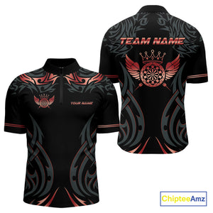 Black And Red Dartboard Crown Wings Custom Darts Shirt For Men, Darts Team Jerseys Polo & 1/4 Zip TDM4421