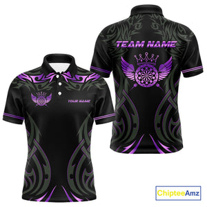 Black And Purple Dartboard Crown Wings Custom Darts Shirt For Men, Dart Team Jersey Polo & 1/4 Zip TDM4422