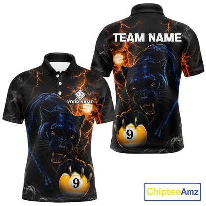 Custom 9 Ball Pool Panther Lightning Polo Shirt Designed for Personalized Billiard Team Jerseys with Dynamic Lightning Effects and Athletic Performance Style