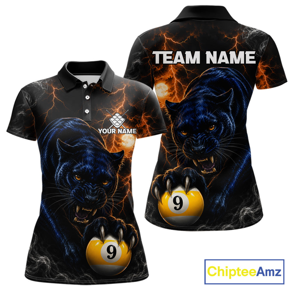 Custom 9 Ball Pool Panther Lightning Polo Shirt Designed for Personalized Billiard Team Jerseys with Dynamic Lightning Graphics and Premium Athletic Performance Style