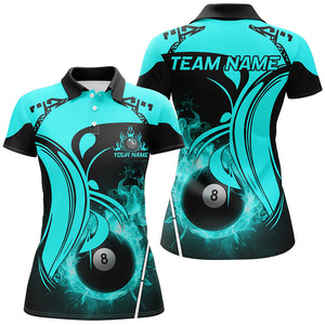 Personalized Turquoise 8 Ball Pool Fire Burned Billiard Shirts For Women Billiard League Team Jerseys TDM2826