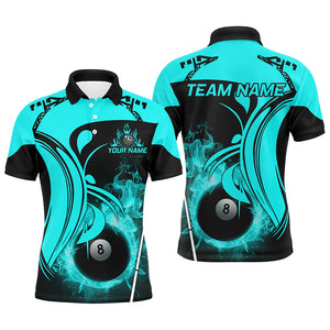 Personalized Turquoise 8 Ball Pool Fire Burned Billiard Shirts For Men Billiard League Team Jerseys TDM2826