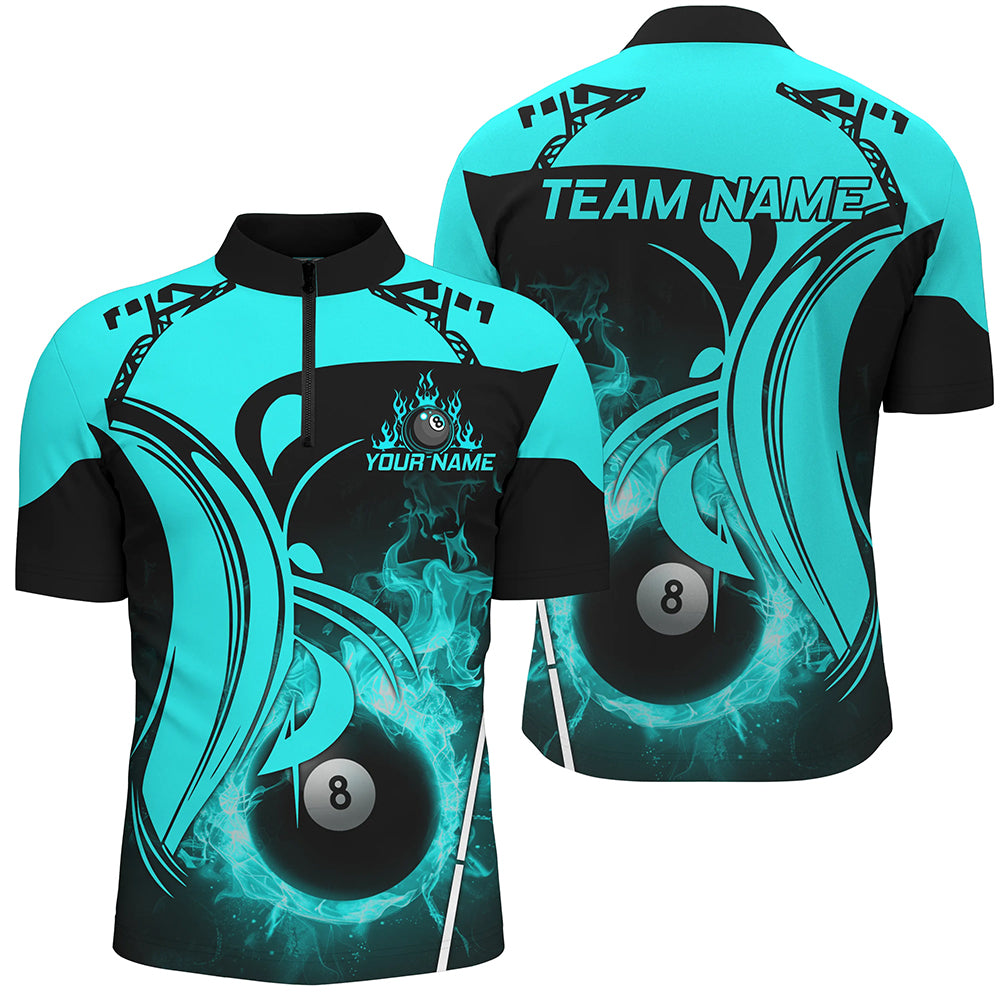 Personalized Turquoise 8 Ball Pool Fire Burned Billiard Shirts For Men Billiard League Team Jerseys TDM2826
