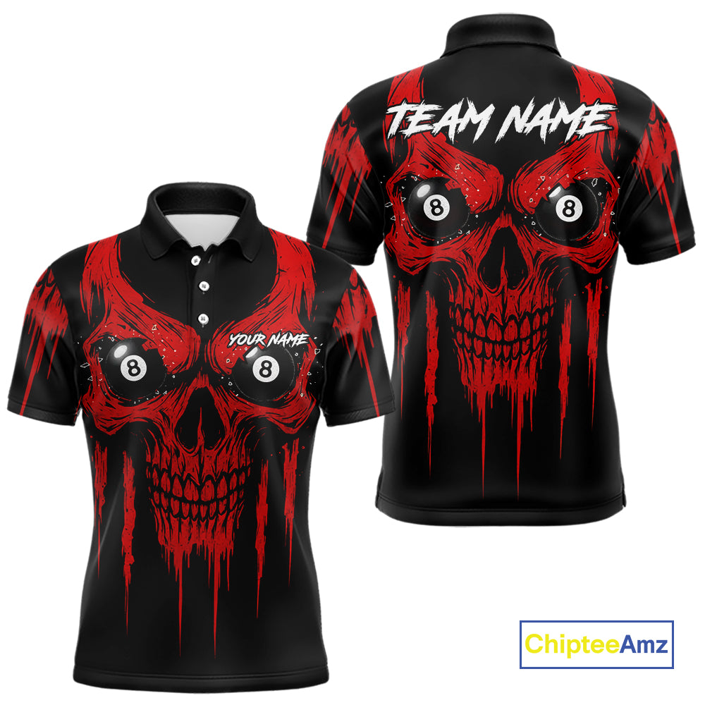 Red Grunge Skull Billiard Jersey For Men Custom 8 Ball Pool Billiard Shirt Team Polo & 1/4 Zip TDM5072