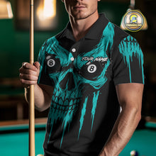 Load image into Gallery viewer, Turquoise Grunge Skull Billiard Jersey For Men Custom 8 Ball Pool Billiard Shirt Polo &amp; 1/4 Zip TDM5074