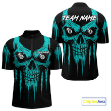 Load image into Gallery viewer, Turquoise Grunge Skull Billiard Jersey For Men Custom 8 Ball Pool Billiard Shirt Polo &amp; 1/4 Zip TDM5074