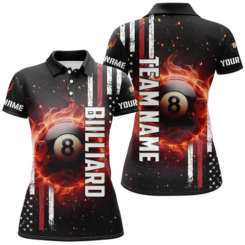 Personalized Flaming 8 Ball Pool Custom Patriotic Billiard Women Polo Shirts, Pool League Jerseys TDM0618