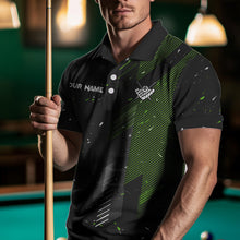Load image into Gallery viewer, Grunge Black &amp; Green 8 Ball Pool Lights Men&#39;s Billiard Shirts Custom Billiard Jersey Polo &amp; 1/4 Zip TDM3781