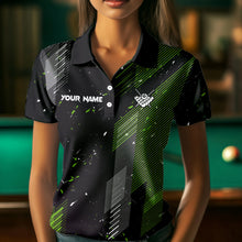 Load image into Gallery viewer, Grunge Black &amp; Green 8 Ball Pool Lights Women&#39;s Billiard Shirts Custom Billiard Jersey Polo &amp; 1/4 Zip TDM3781
