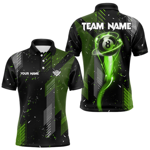 Grunge Black & Green 8 Ball Pool Lights Men's Billiard Shirts Custom Billiard Jersey Polo & 1/4 Zip TDM3781