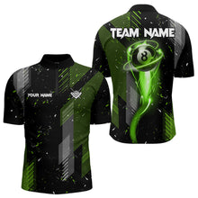 Load image into Gallery viewer, Grunge Black &amp; Green 8 Ball Pool Lights Men&#39;s Billiard Shirts Custom Billiard Jersey Polo &amp; 1/4 Zip TDM3781
