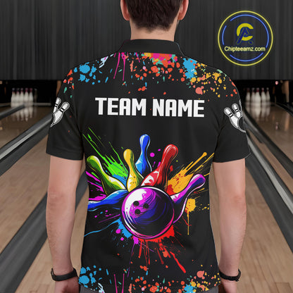 Colorful Funny Bowling Jersey For Men Custom Bowling Team Shirts Polo & 1/4 Zip, Bowling Gifts TDM6589