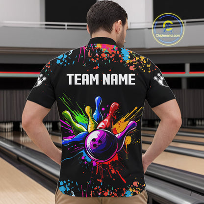 Colorful Funny Bowling Jersey For Men Custom Bowling Team Shirts Polo & 1/4 Zip, Bowling Gifts TDM6589