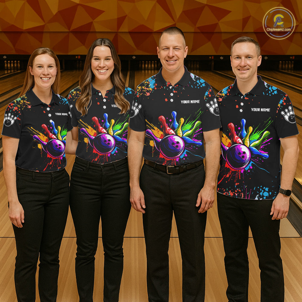 Colorful Funny Bowling Jersey For Men Custom Bowling Team Shirts Polo & 1/4 Zip, Bowling Gifts TDM6589
