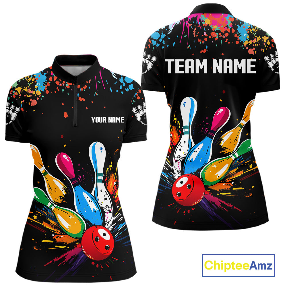 Funny Colorful Bowling Shirts For Women Custom Bowling Team Jersey Polo & 1/4 Zip, Bowling Gifts TDM6590