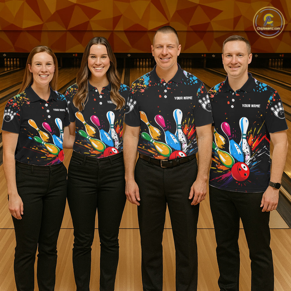 Funny Colorful Bowling Shirts For Men Custom Bowling Team Jersey Polo & 1/4 Zip, Bowling Gifts TDM6590
