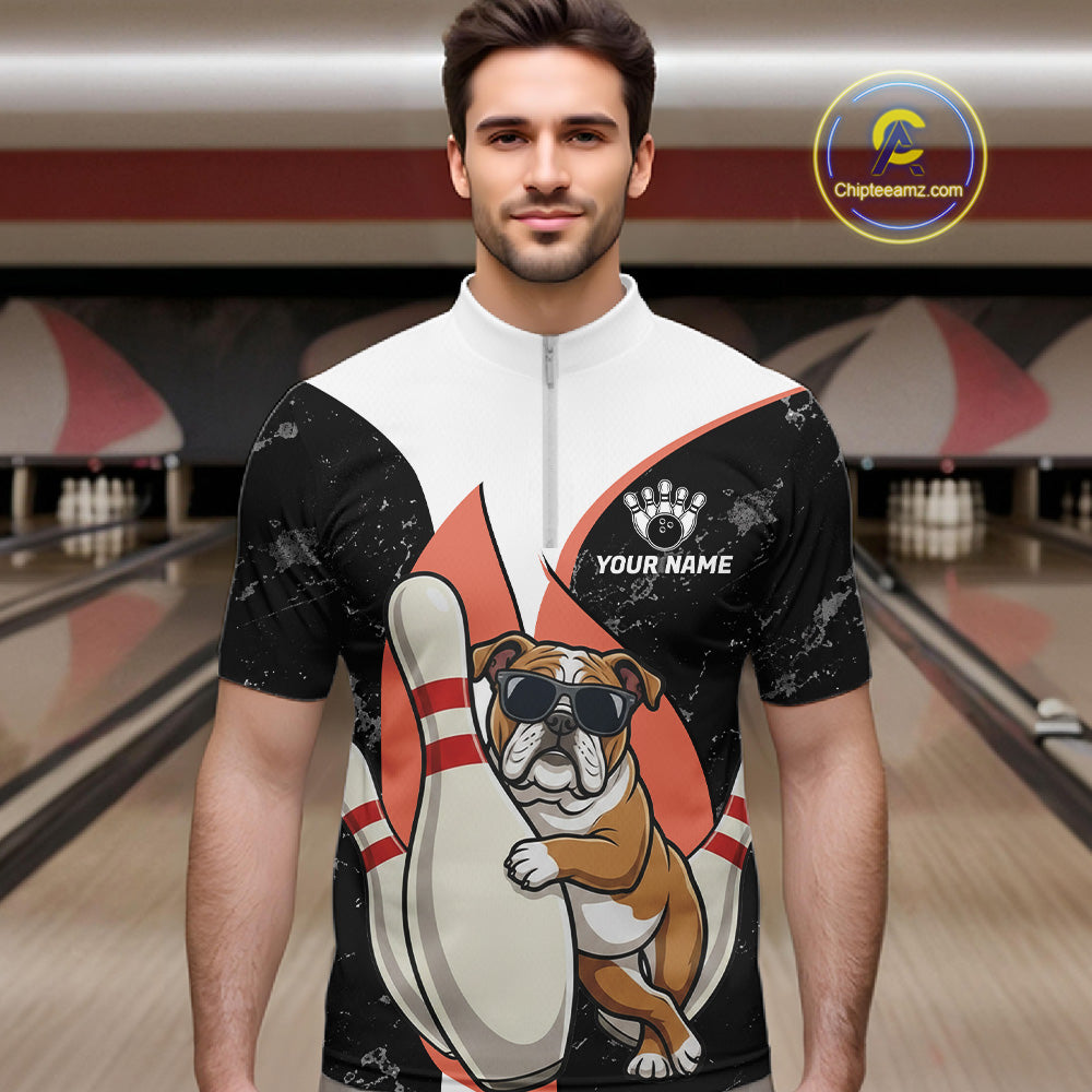 Personalized Funny Bulldog Bowling Shirts For Men Custom Bowling Team Jersey Polo & 1/4 Zip TDM6595