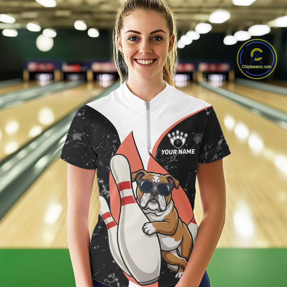 Personalized Funny Bulldog Bowling Shirts For Women Custom Bowling Team Jersey Polo & 1/4 Zip TDM6595