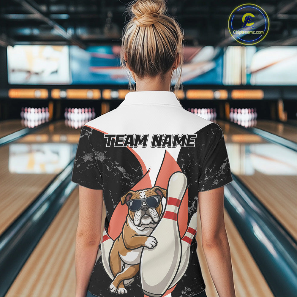 Personalized Funny Bulldog Bowling Shirts For Women Custom Bowling Team Jersey Polo & 1/4 Zip TDM6595