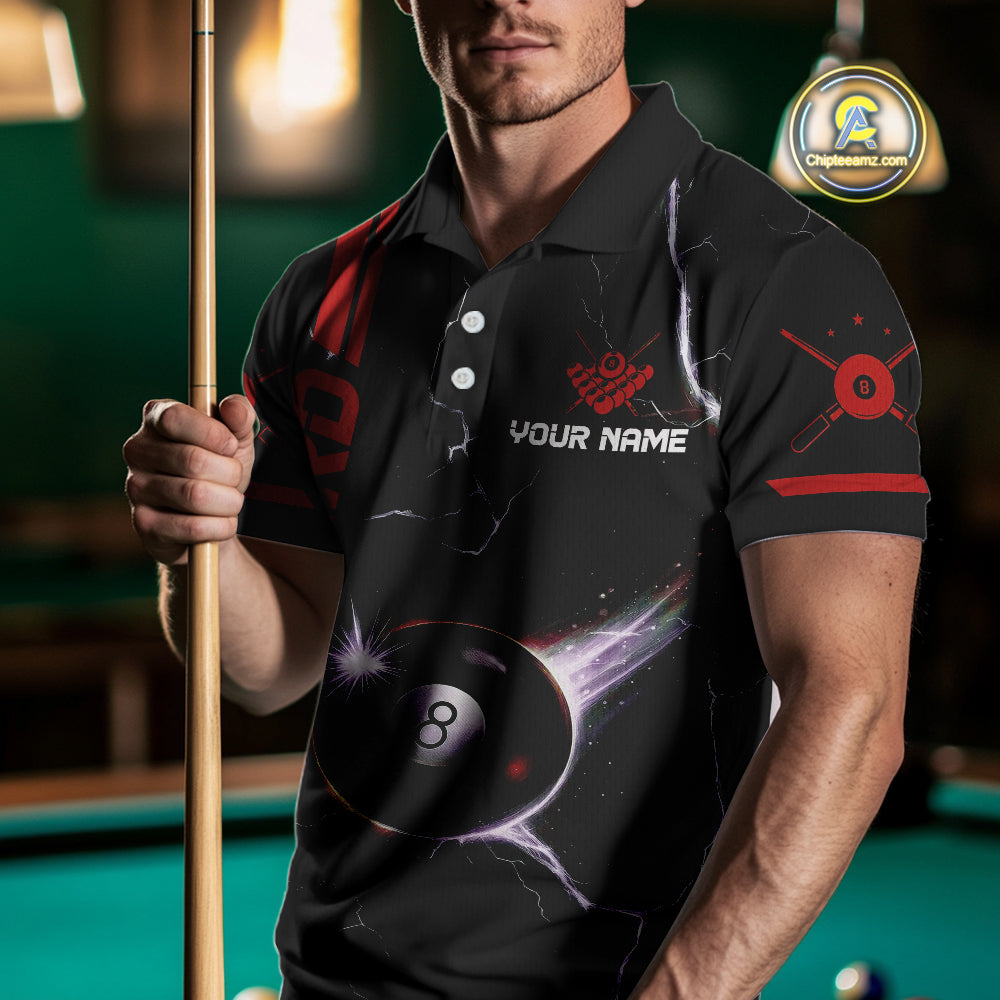 Personalized Red 8 Ball Thunder Lightning Billiard Shirt For Men Custom Pool Team League Jersey TDM4429