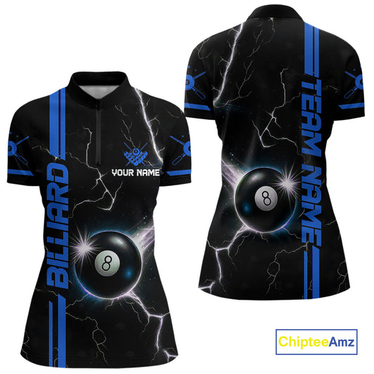 Personalized Blue 8 Ball Thunder Lightning Billiard Shirt For Women Custom Pool Team League Jersey TDM4430