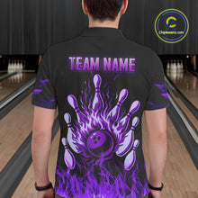 Load image into Gallery viewer, Purple Flaming American Flag Skull Bowling Shirt For Men Custom Fire Bowling Team Jersey TDM4657