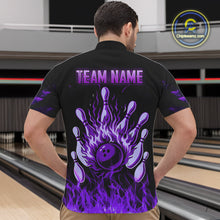 Load image into Gallery viewer, Purple Flaming American Flag Skull Bowling Shirt For Men Custom Fire Bowling Team Jersey TDM4657