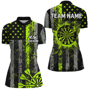 Custom Green Neon Grunge US Flag Patriotic Dart Shirt For Women, Retro Darts Board Darts Team Jersey TDM2576