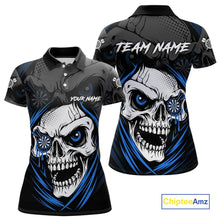 Load image into Gallery viewer, Personalized Funny Skull Darts Shirts For Women Custom Darts Jersey Team Polo &amp; Quarter Zip |Blue TDM5296