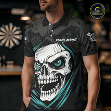 Load image into Gallery viewer, Personalized Funny Skull Darts Shirts For Men Custom Darts Jersey Team Polo &amp; 1/4 Zip| Turquoise TDM5297