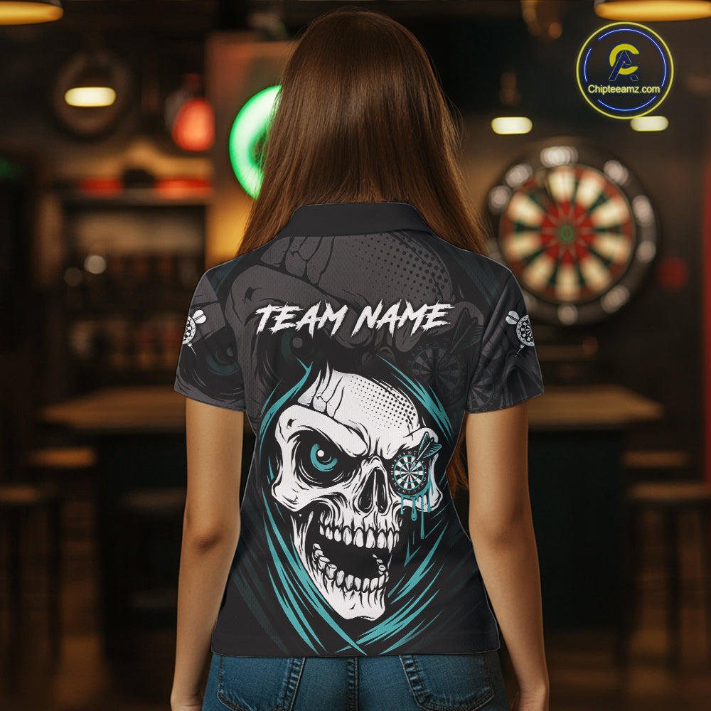 Personalized Funny Skull Darts Shirts For Women Custom Darts Jersey Team Polo & 1/4 Zip| Turquoise TDM5297