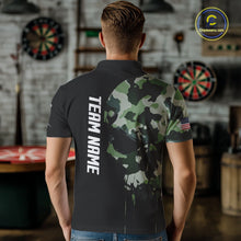 Load image into Gallery viewer, Green Camouflage Skull Darts Shirt For Men Custom Patriotic US Flag Darts Jersey Polo &amp; 1/4 Zip TDM5300