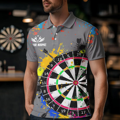 Funny Dartboards Colorful Paint Aim Shoot Swear Repeat Custom Men Darts Shirt, Dart Jerseys |Grey TDM3639