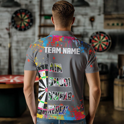 Funny Dartboards Colorful Paint Aim Shoot Swear Repeat Custom Men Darts Shirt, Dart Jerseys |Grey TDM3639