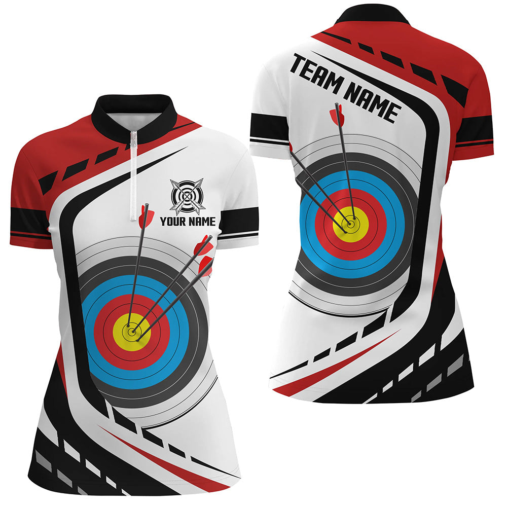 Personalized Archery Target White Red Jersey Women Quarter-Zip Shirts Custom Archery Outfit TDM1319
