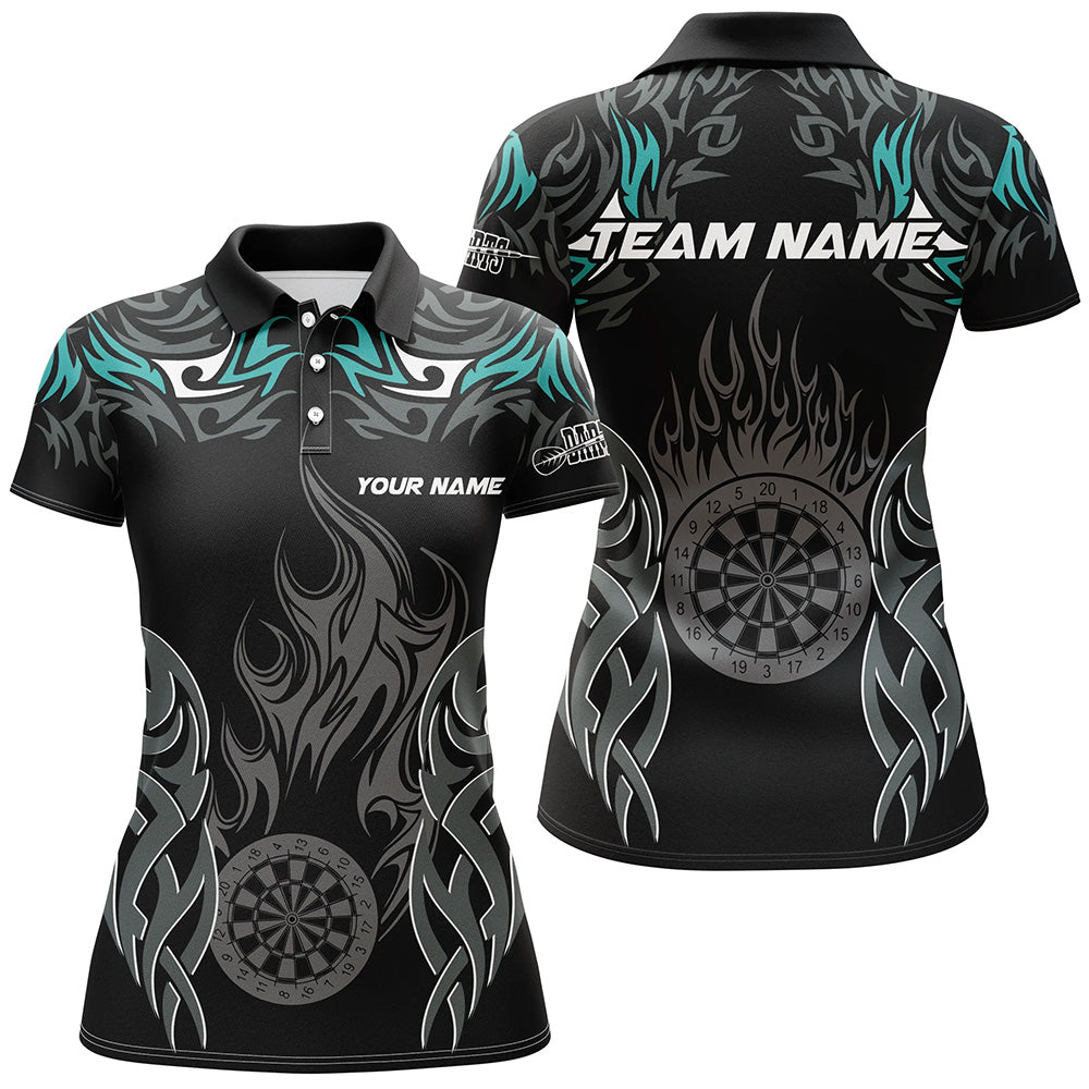 Personalized Darts Tournament Jerseys For Women Custom Dartboard Fire Flame Darts Shirts |Turquoise TDM2102