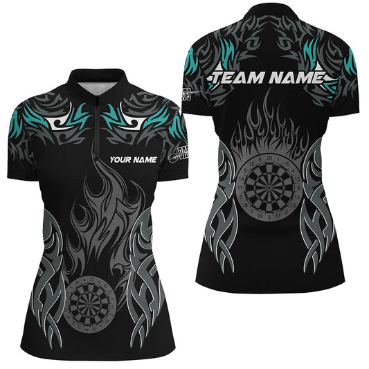 Personalized Darts Tournament Jerseys For Women Custom Dartboard Fire Flame Darts Shirts |Turquoise TDM2102