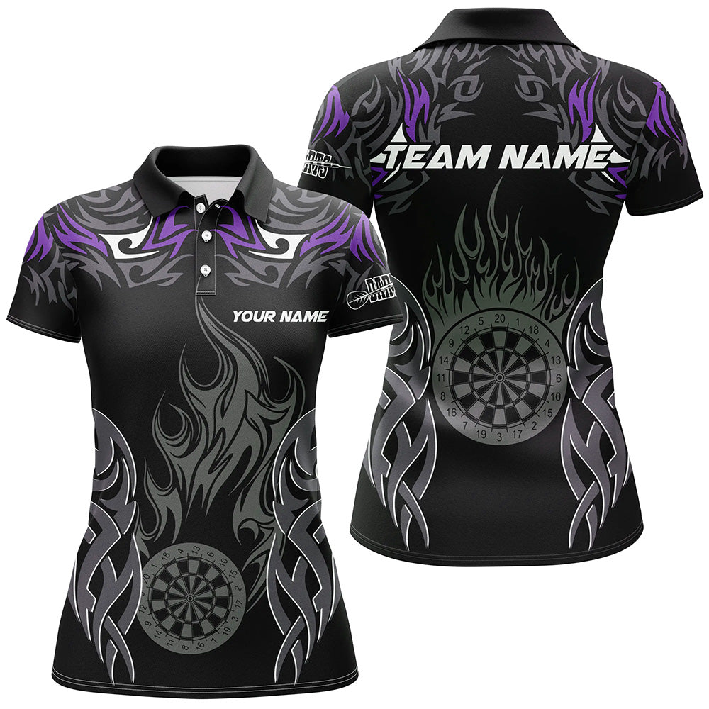 Personalized Darts Tournament Jerseys For Women Custom Dartboard Fire Flame Darts Team Shirts |Purple TDM2103