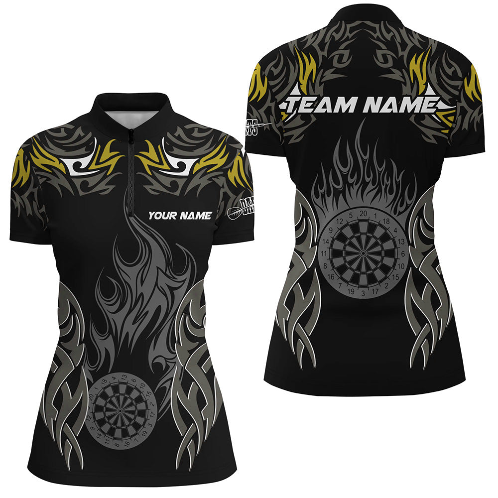 Personalized Darts Tournament Jersey For Women Custom Dartboard Fire Flame Darts Team Shirts | Yellow TDM2332