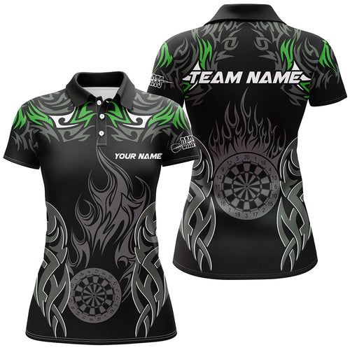Personalized Darts Tournament Jersey For Women Custom Dartboard Fire Flame Darts Team Shirts | Green TDM2333